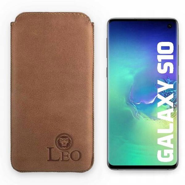 Wsuwka z naturalnej polskiej skóry LEO do Galaxy S10 brązowa