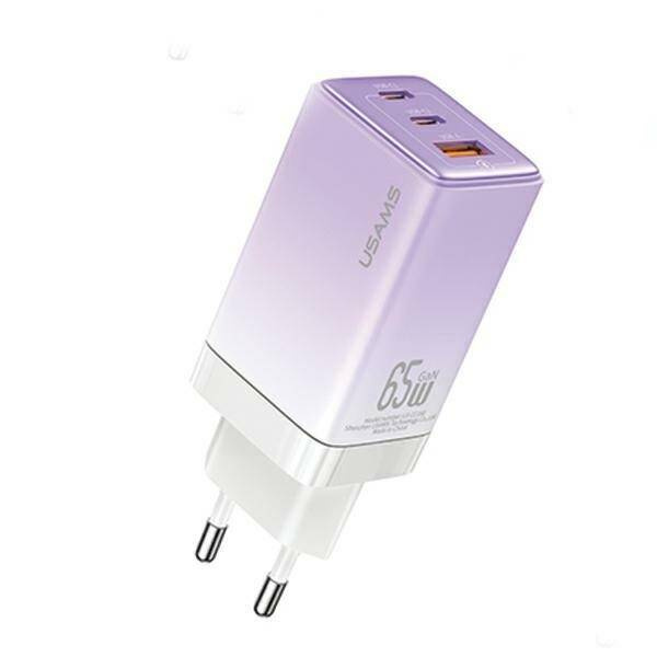 SZYBKA ŁADOWARKA SIECIOWA USAMS 2xUSB-C+1xUSB 65W PURPLE