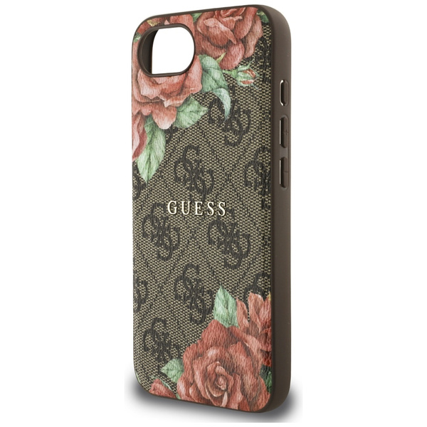ETUI DO IPHONE 16E GUESS 4G FLOWERS PRINT MAGSAFE BRĄZOWE