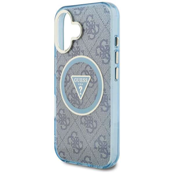 ETUI DO IPHONE 16 GUESS IML METAL GLITTER 4G CIRCLE TRIANGLE NIEBIESKIE