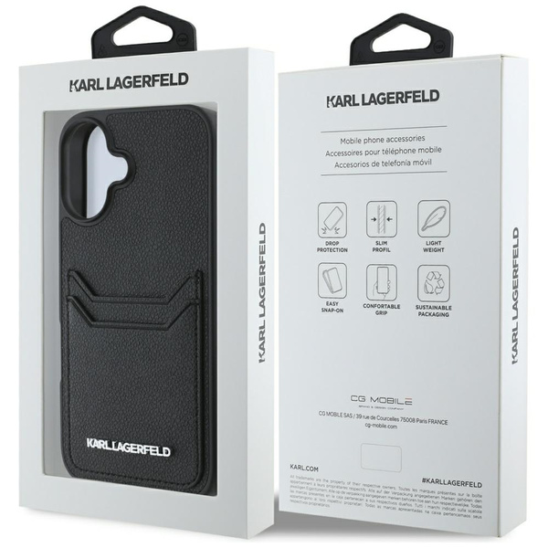 ETUI DO IPHONE 16 KARL LAGERFELD HC GRAINED PU CARDSLOT METAL ELONG CZARNE