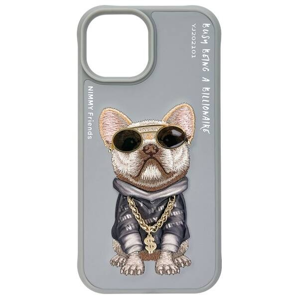 ETUI DO IPHONE 15 6.1" NIMMY GLASSES COOL DOG SZARE