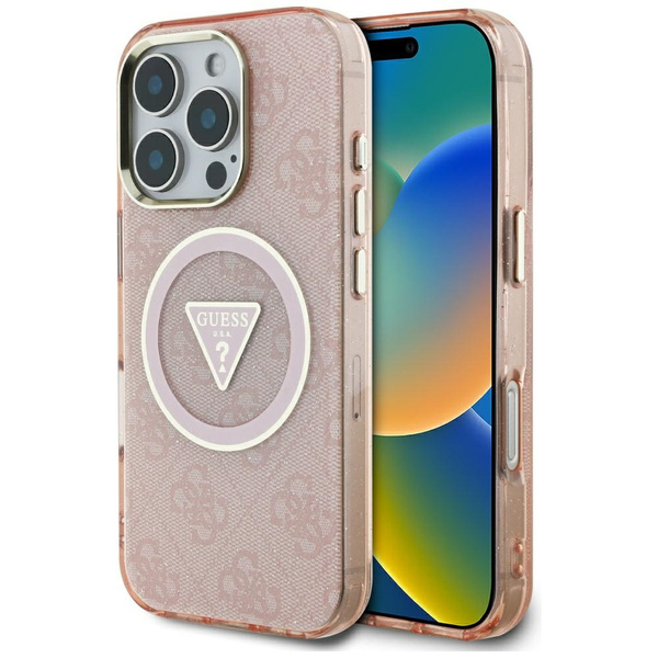 ETUI DO IPHONE 16 PRO MAX GUESS IML METAL GLITTER 4G CIRCLE TRIANGLE RÓŻOWE