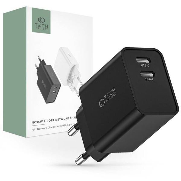 Tech-Protect C35W | Dwuportowa Ładowarka Sieciowa 3A - BLACK
