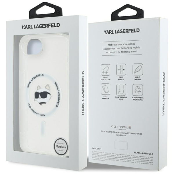 ETUI DO IPHONE 16E KARL LAGERFELD IML METAL CHOUPETTE HEAD MAGSAFE BIAŁE