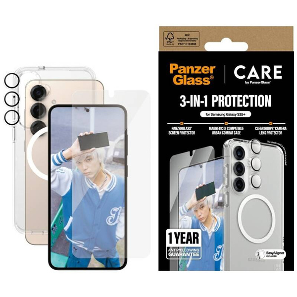 ETUI + SZKŁO + LENS DO SAMSUNG S25 PLUS CARE BY PANZERGLASS FLAGSHIP 3W1