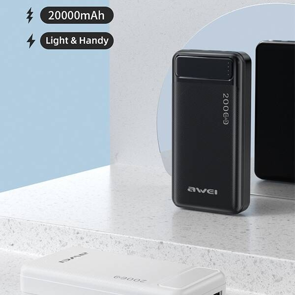 POWERBANK AWEI 20000mAh 2xUSB/PD/Micro-USB BLACK