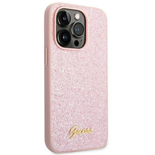 Guess Glitter Script | Etui do iPhone 14 Pro Max - PINK