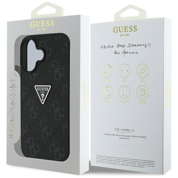 ETUI DO IPHONE 16 GUESS HOT STAMP 4G PATTERN TRIANGLE  METAL LOGO CZARNY