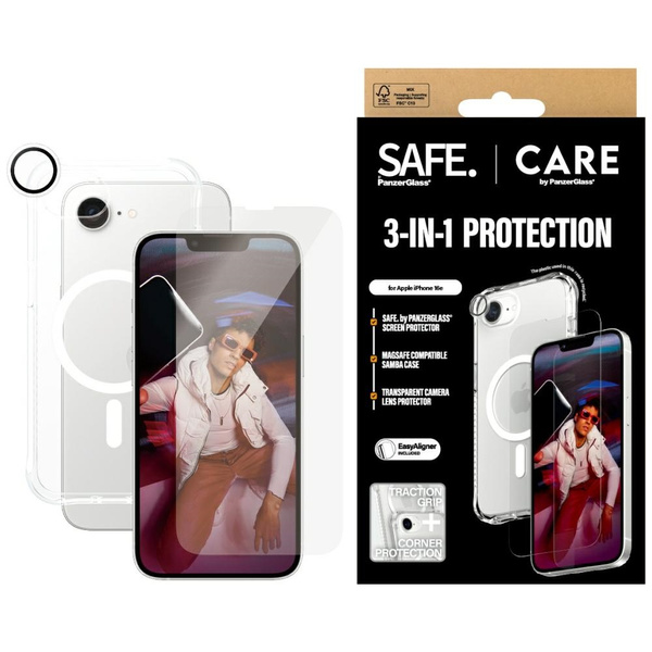 ETUI+SZKŁO NA EKRAN+SZKŁO NA OBIEKTYW DO IPHONE 16E CARE BY PANZERGLASS