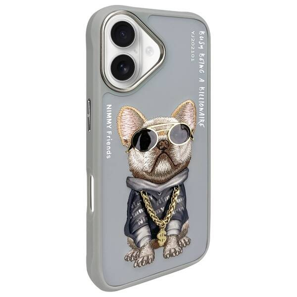 ETUI DO IPHONE 16 6.1" NIMMY GLASSES COOL DOG SZARE