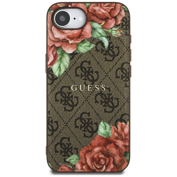 ETUI DO IPHONE 16E GUESS 4G FLOWERS PRINT MAGSAFE BRĄZOWE