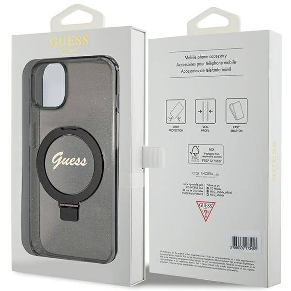 ETUI GUESS SCRIPT GLITTER MAGSAFE DO IPHONE 14 / 15  BLACK