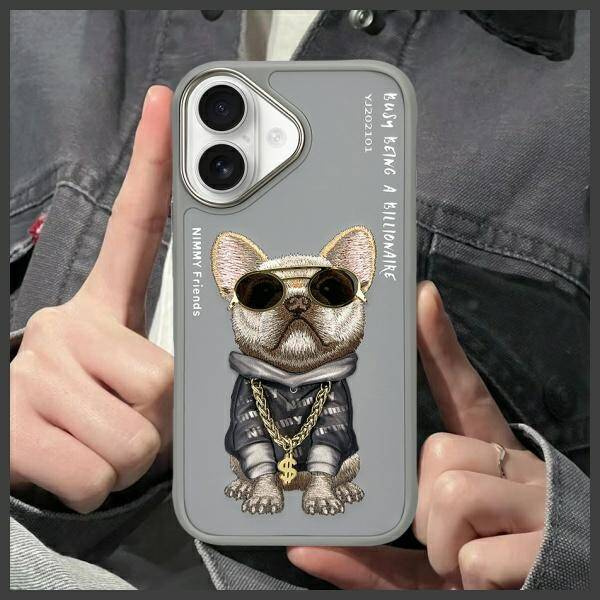 ETUI DO IPHONE 16 6.1" NIMMY GLASSES COOL DOG SZARE