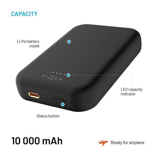 POWERBANK 10000 MAH FIXED MAGZEN ŁADOWANIE BEZPRZEWODOWE MAGSAFE CZARNY