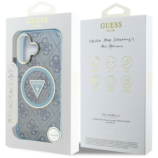 ETUI DO IPHONE 16 GUESS IML METAL GLITTER 4G CIRCLE TRIANGLE NIEBIESKIE