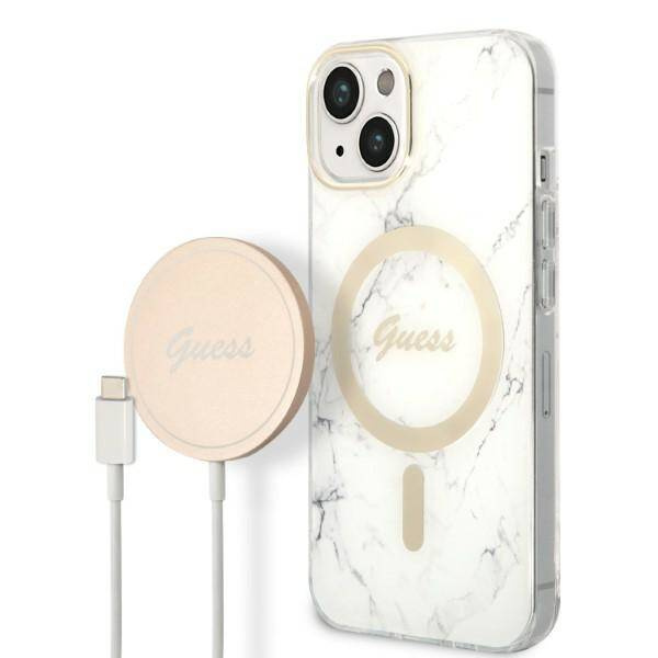 Guess Marble Case+Charger | Etui do iPhone 14 Plus - WHITE