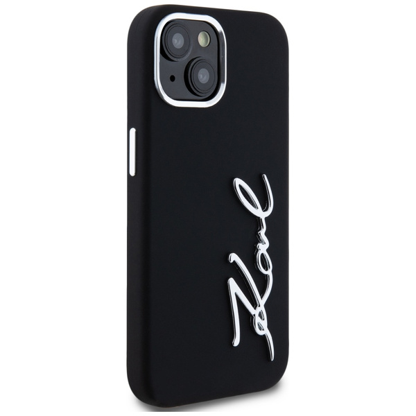 ETUI DO IPHONE 15 KARL LAGERFELD SILICONE METAL SCRIPT LOGO CZARNE