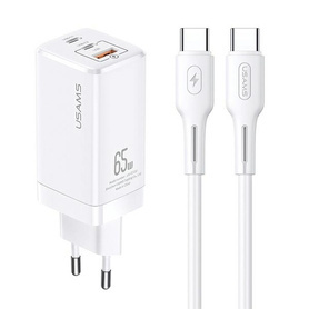 SZYBKA ŁADOWARKA SIECIOWA USAMS 2xUSB-C+USB 65W+ KABEL USB-C-USB-C 100W