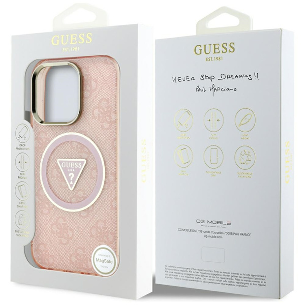ETUI DO IPHONE 16 PRO MAX GUESS IML METAL GLITTER 4G CIRCLE TRIANGLE RÓŻOWE