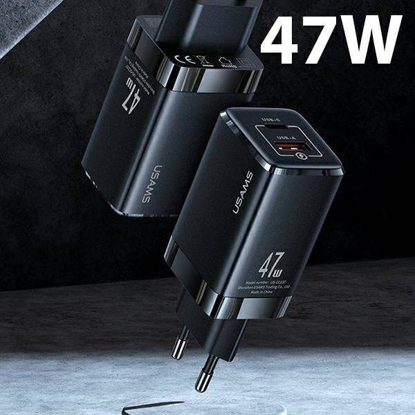 SZYBKA ŁADOWARKA SIECIOWA USAMS USB-C + USB 47W BLACK