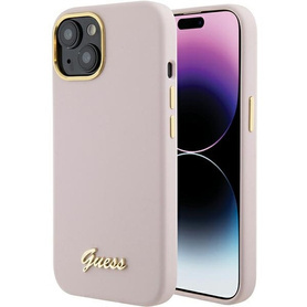 Guess ETUI SILICONE SCRIPT METAL LOGO & FRAME do iPhone 15 / 14 / 13