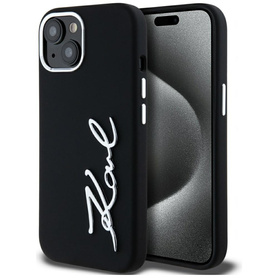 ETUI DO IPHONE 15 KARL LAGERFELD SILICONE METAL SCRIPT LOGO CZARNE