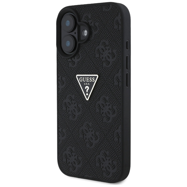 ETUI DO IPHONE 16 GUESS HOT STAMP 4G PATTERN TRIANGLE  METAL LOGO CZARNY