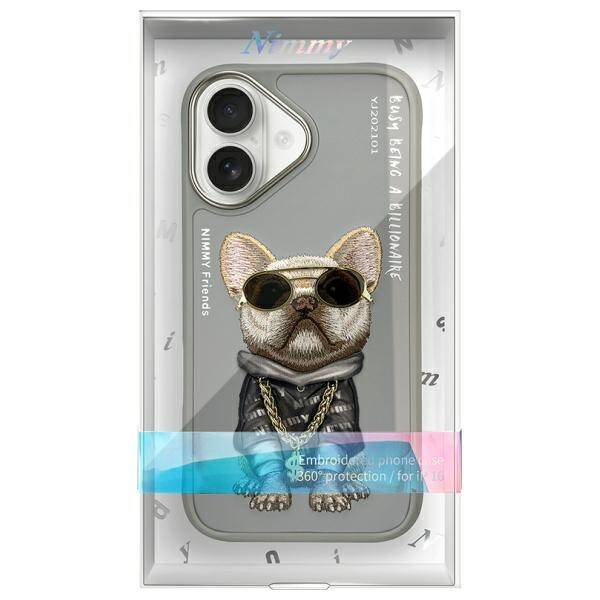 ETUI DO IPHONE 16 6.1" NIMMY GLASSES COOL DOG SZARE