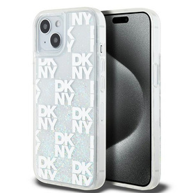 ETUI DO IPHONE 15 / 14 / 13 6.1" DKNY LIQUID GLITTER MULTILOGO BIAŁE