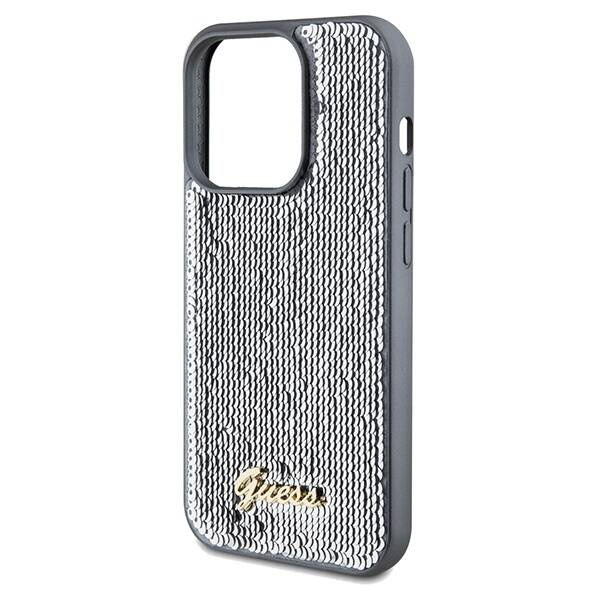 ETUI GUESS SEQUIN SCRIPT METAL DO IPHONE 14 PRO MAX SILVER