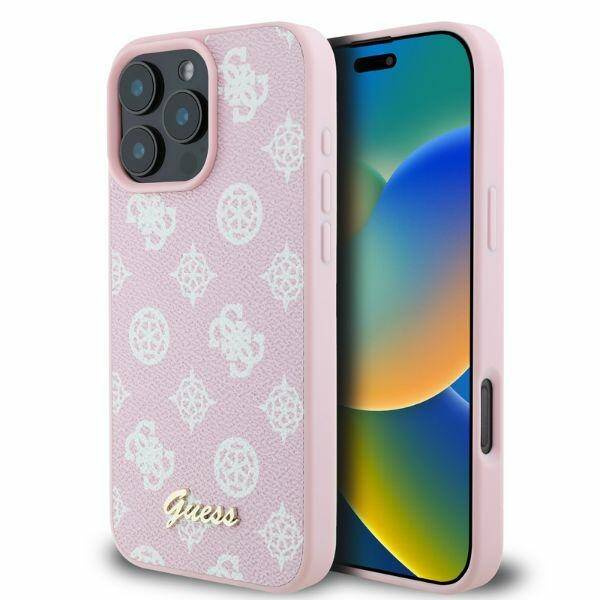 ETUI DO IPHONE 16 PRO MAX GUESS PEONY SCRIPT MAGSAFE RÓŻOWE