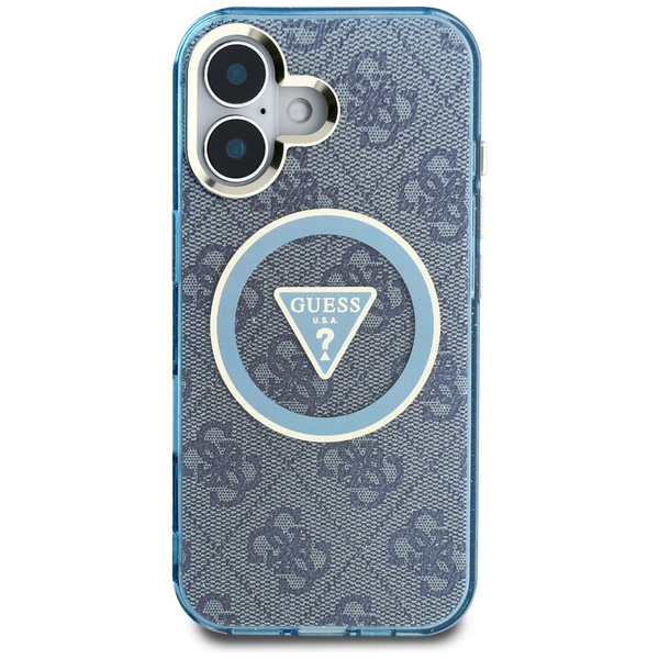 ETUI DO IPHONE 16 GUESS IML METAL GLITTER 4G CIRCLE TRIANGLE NIEBIESKIE