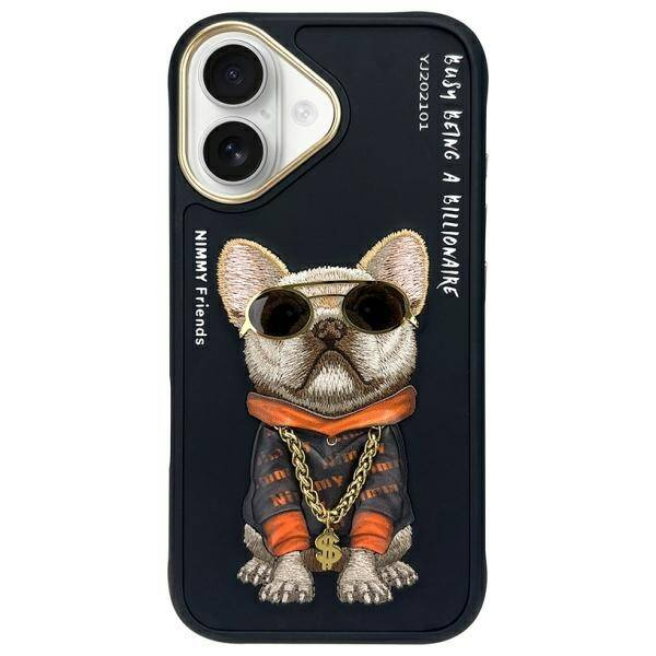 ETUI DO IPHONE 16 6.1" NIMMY GLASSES COOL DOG CZARNE