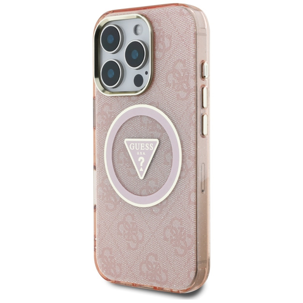 ETUI DO IPHONE 16 PRO MAX GUESS IML METAL GLITTER 4G CIRCLE TRIANGLE RÓŻOWE