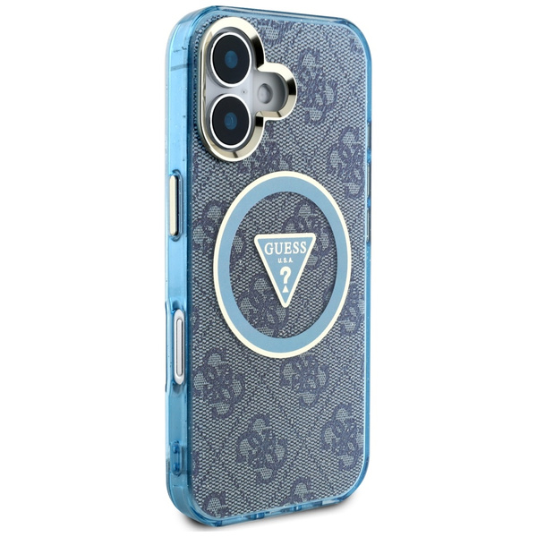 ETUI DO IPHONE 16 GUESS IML METAL GLITTER 4G CIRCLE TRIANGLE NIEBIESKIE