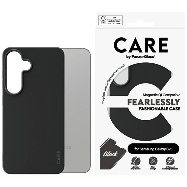 ETUI DO SAMSUNG S25 CARE BY PANZERGLASS FASHION QI CZARNE CASE PLECKI