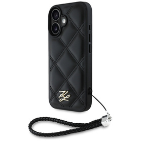 ETUI DO IPHONE 16 KARL LAGERFELD QUILTED INITIAL LOGO & CHAIN STRAP CZARNE