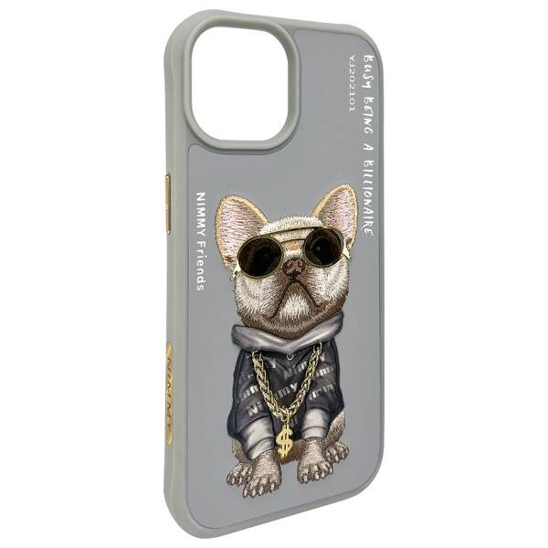 ETUI DO IPHONE 15 6.1" NIMMY GLASSES COOL DOG SZARE