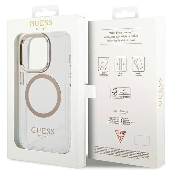 ETUI DO IPHONE 15 / 14 / 13 6.1" GUESS METAL OUTLINE MAGSAFE ZŁOTE