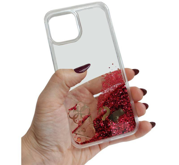 GUESS  HARDCASE GLITTER CHARMS IPHONE 12 / 12 PRO - RASPBERRY