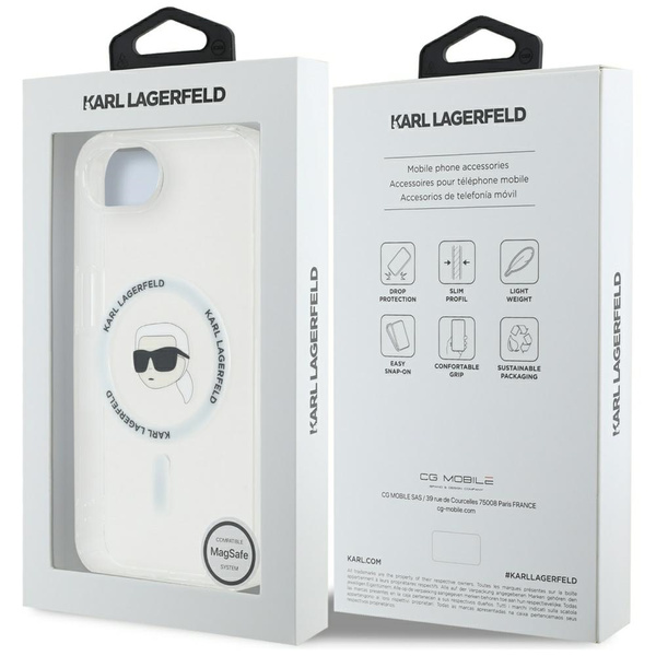 ETUI DO IPHONE 16E KARL LAGERFELD IML METAL KARL HEAD MAGSAFE BIAŁE