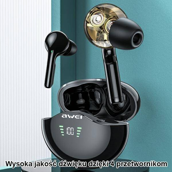 SŁUCHAWKI BEZPRZEWODOWE BLUETOOTH AWEI 5.3 TWS + STACJA DOUKJĄCA BLACK