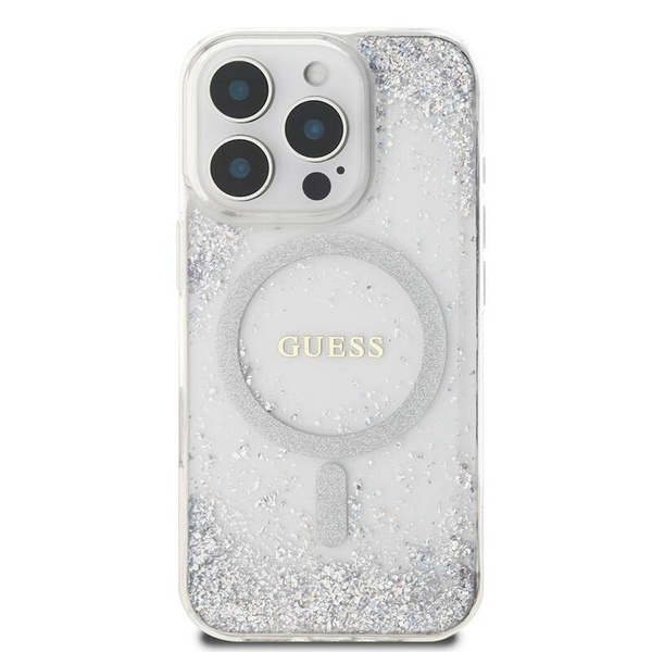 ETUI DO IPHONE 16 PRO MAX GUESS RESIN GRADIENT GLITTER MAGSAFE SREBRNE