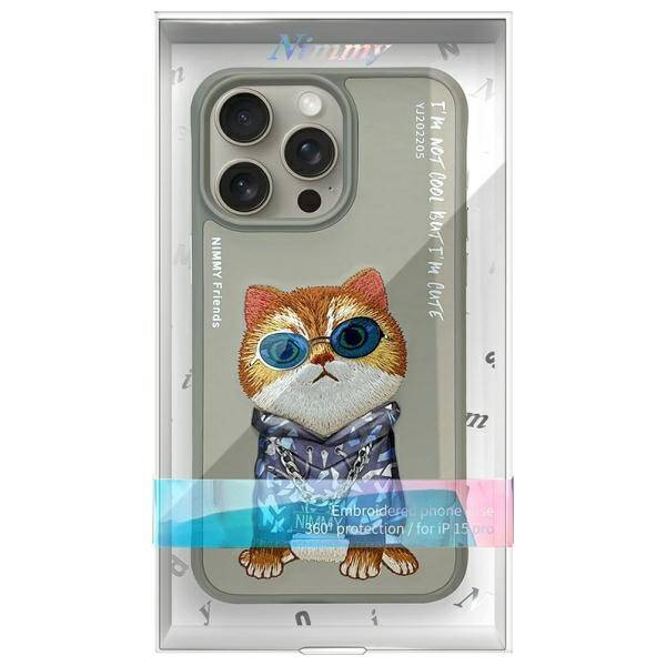 ETUI DO IPHONE 15 PRO MAX 6.7" NIMMY GLASSES COOL CAT SZARE