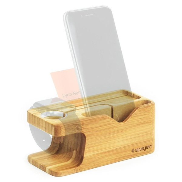 STOJAK NA TELEFON / ZEGAREK DREWNIANY SPIGEN STAND APPLE WATCH + IPHONE