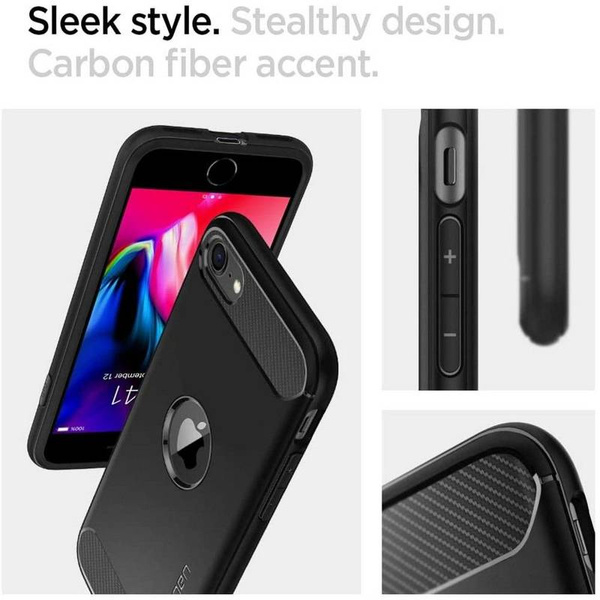 Spigen Rugged Armor | Etui do iPhone SE2022/20/8/7 - BLACK