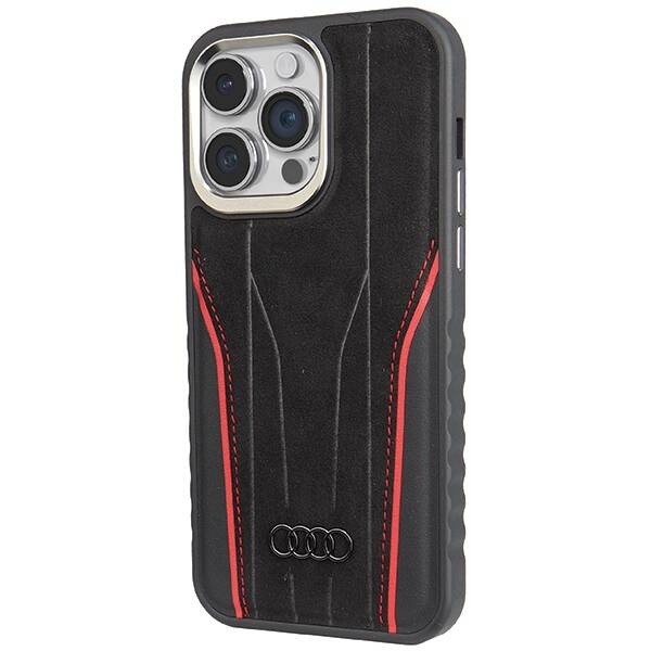 ETUI DO IPHONE 14 PRO MAX AUDI GENUINE LEATHER MAGSAFE CZARNO-CZERWONE 