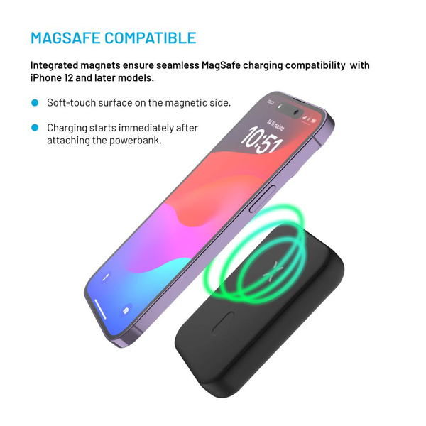 POWERBANK 10000 MAH FIXED MAGZEN ŁADOWANIE BEZPRZEWODOWE MAGSAFE CZARNY