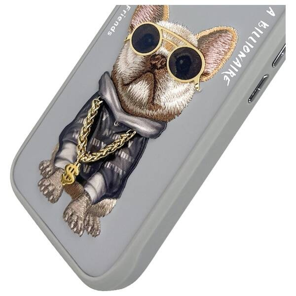 ETUI DO IPHONE 16 6.1" NIMMY GLASSES COOL DOG SZARE